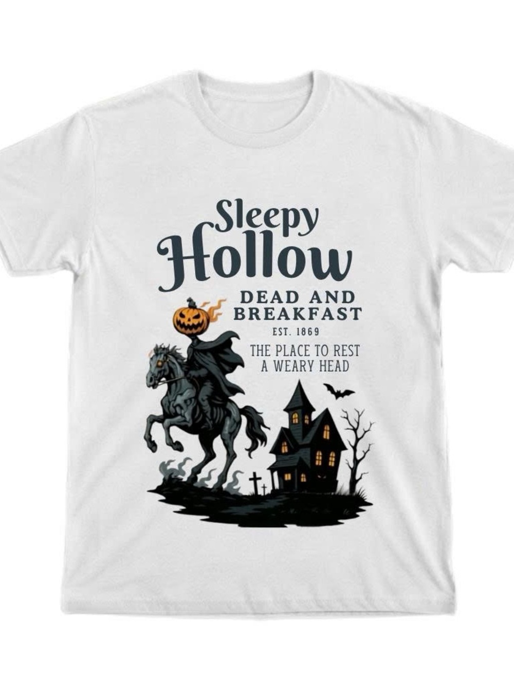 Gildan White Shirt Sleepy Halloween Graphic Tee